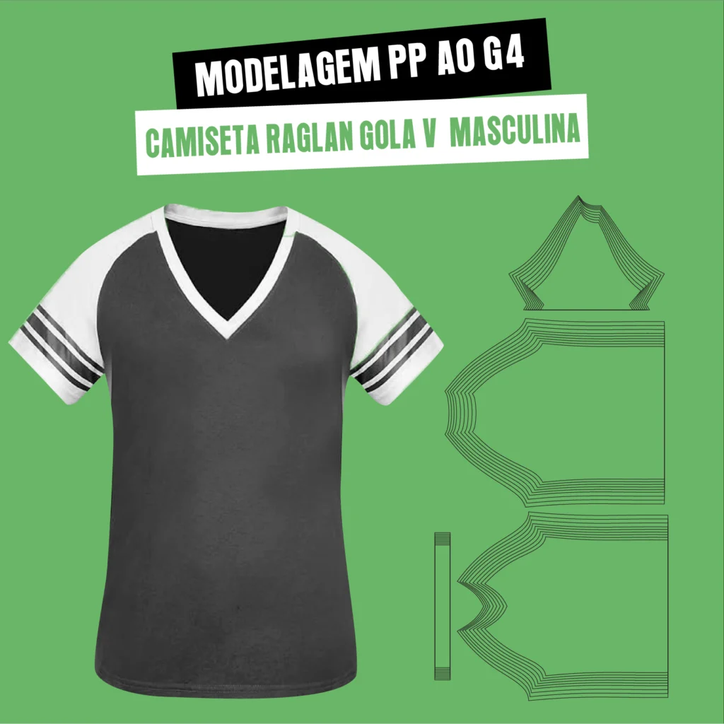 Molde Camiseta Raglan Gola V MG Curta Masculina Marte Sports