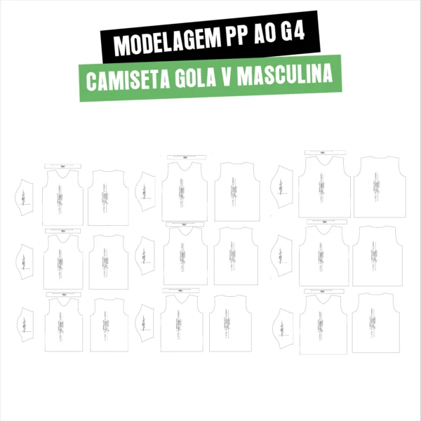 Molde Camiseta MG Curta Gola V Masculina