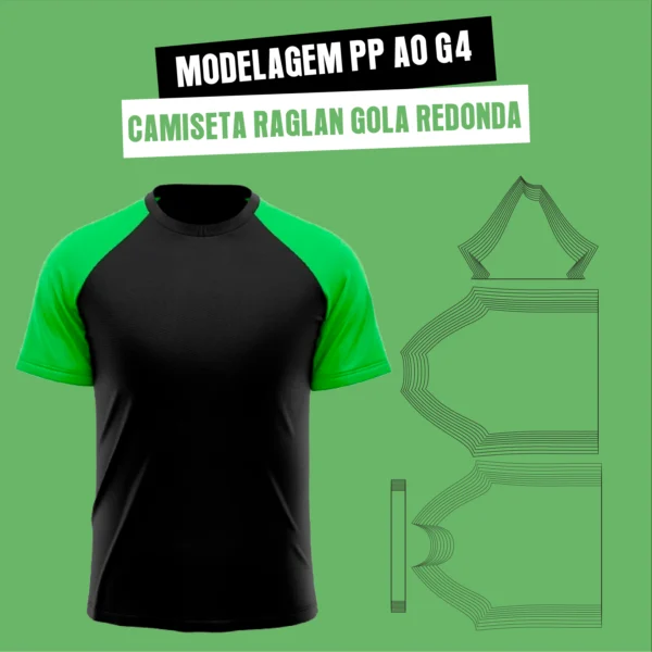 Molde Camiseta Raglan MG Curta Gola Careca Masculina